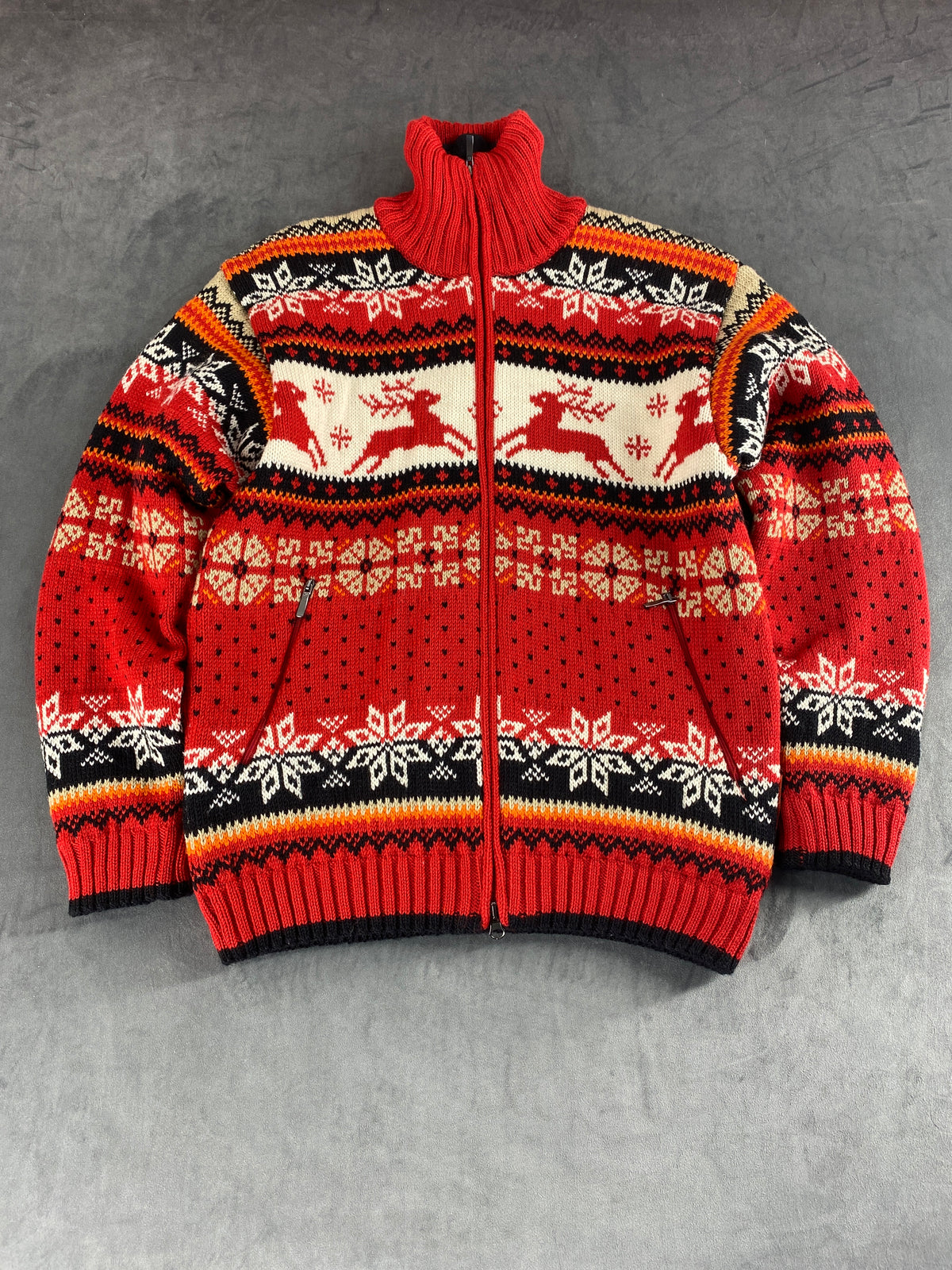 Cardigan zip norvegese in lana con renne Marc Campagnolo vintage – Uomo Taglia M