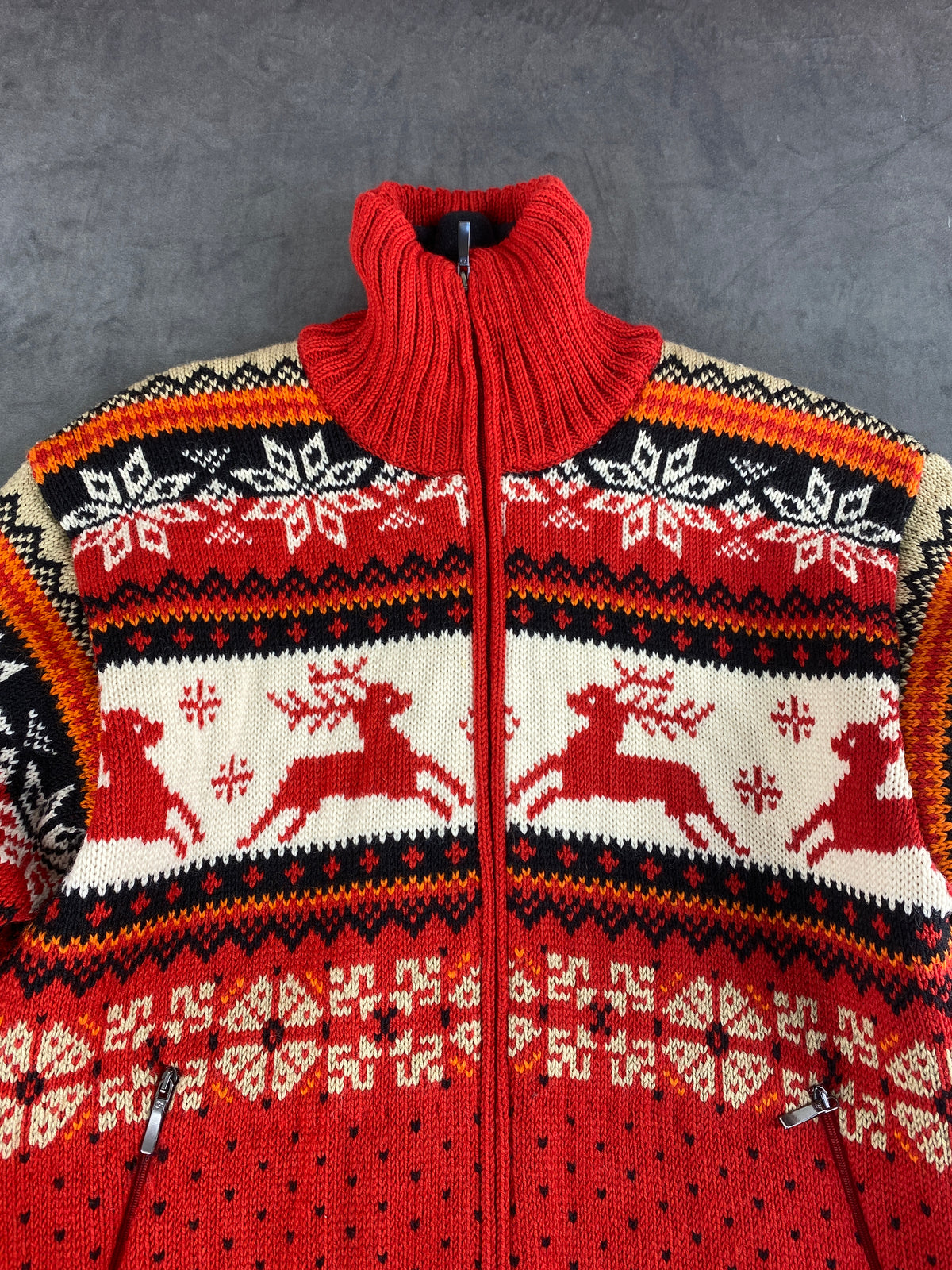Cardigan zip norvegese in lana con renne Marc Campagnolo vintage – Uomo Taglia M
