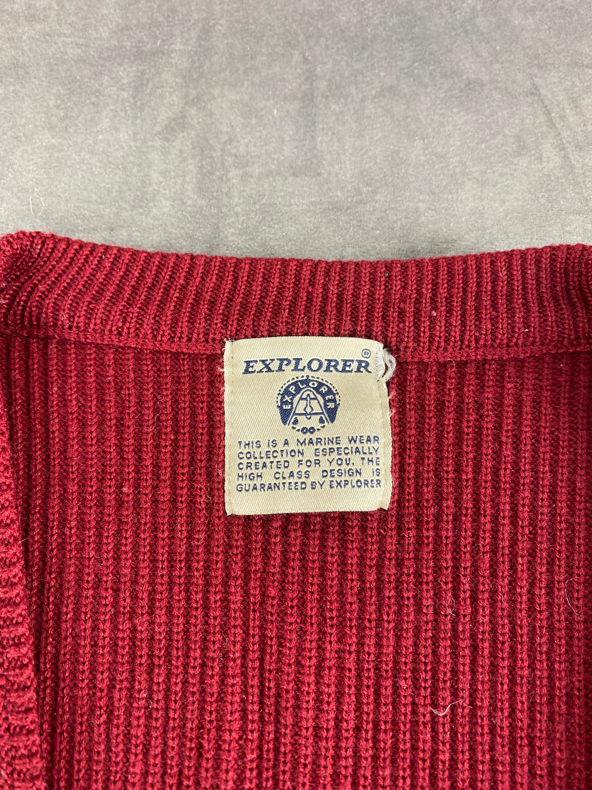 Cardigan in maglia bordeaux con ricamo Explorer vintage – Uomo Taglia XL (IT 54)