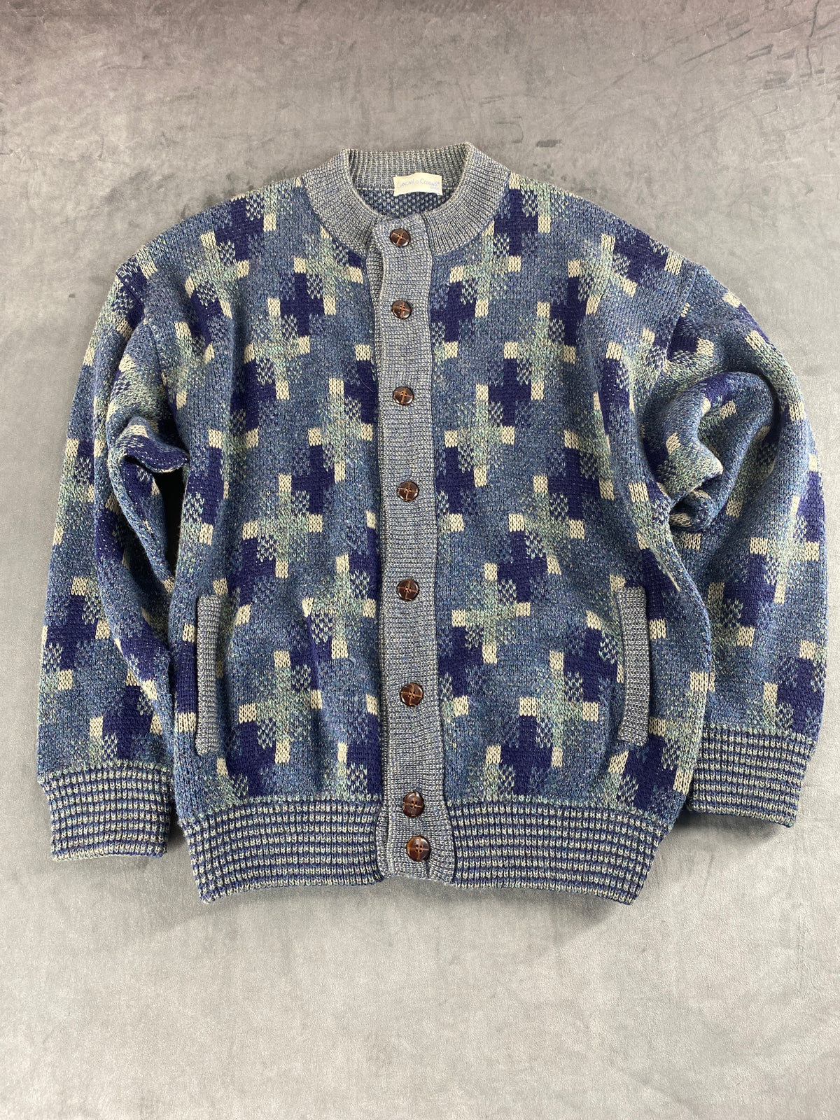 Cardigan in lana a fantasia geometrica Giancarlo Corragi vintage – Uomo Taglia XL (IT 54)