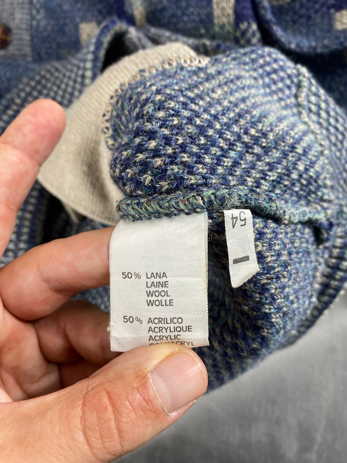Cardigan in lana a fantasia geometrica Giancarlo Corragi vintage – Uomo Taglia XL (IT 54)