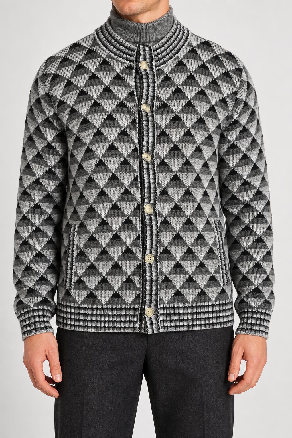 Cardigan in maglia a fantasia geometrica grigia Pellicano vintage – Uomo Taglia XL (IT 54)