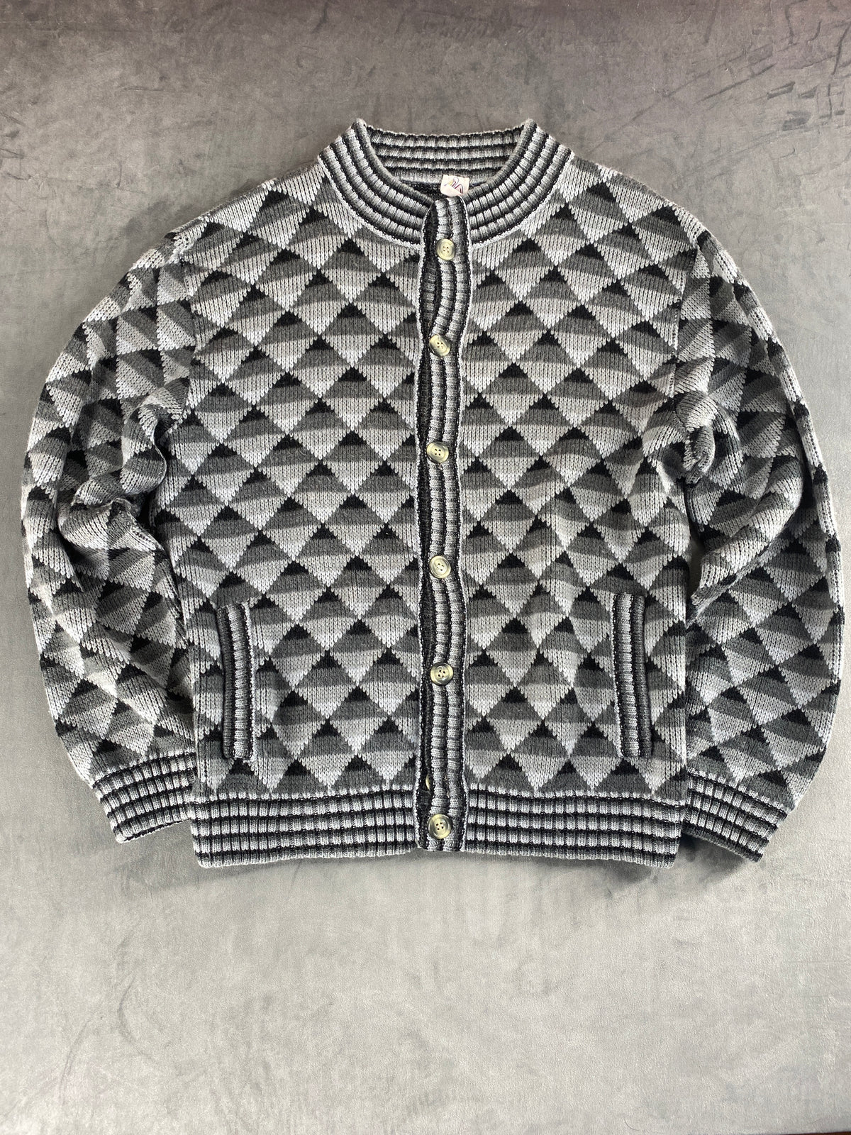 Cardigan in maglia a fantasia geometrica grigia Pellicano vintage – Uomo Taglia XL (IT 54)