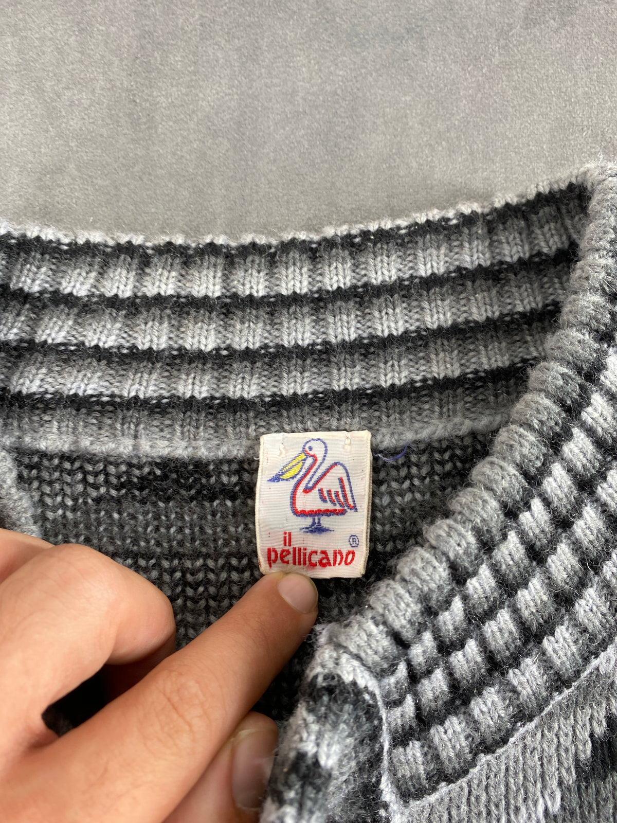 Cardigan in maglia a fantasia geometrica grigia Pellicano vintage – Uomo Taglia XL (IT 54)