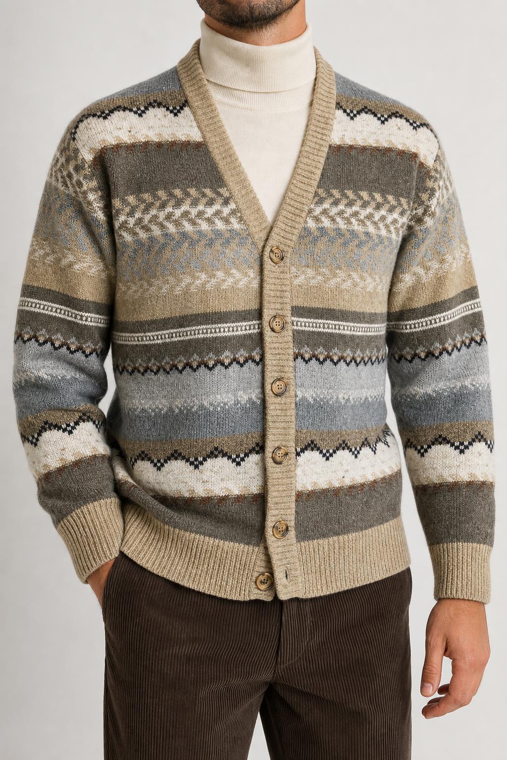 Cardigan in lana a fantasia nordica Suspense vintage – Uomo Taglia M (IT 48)