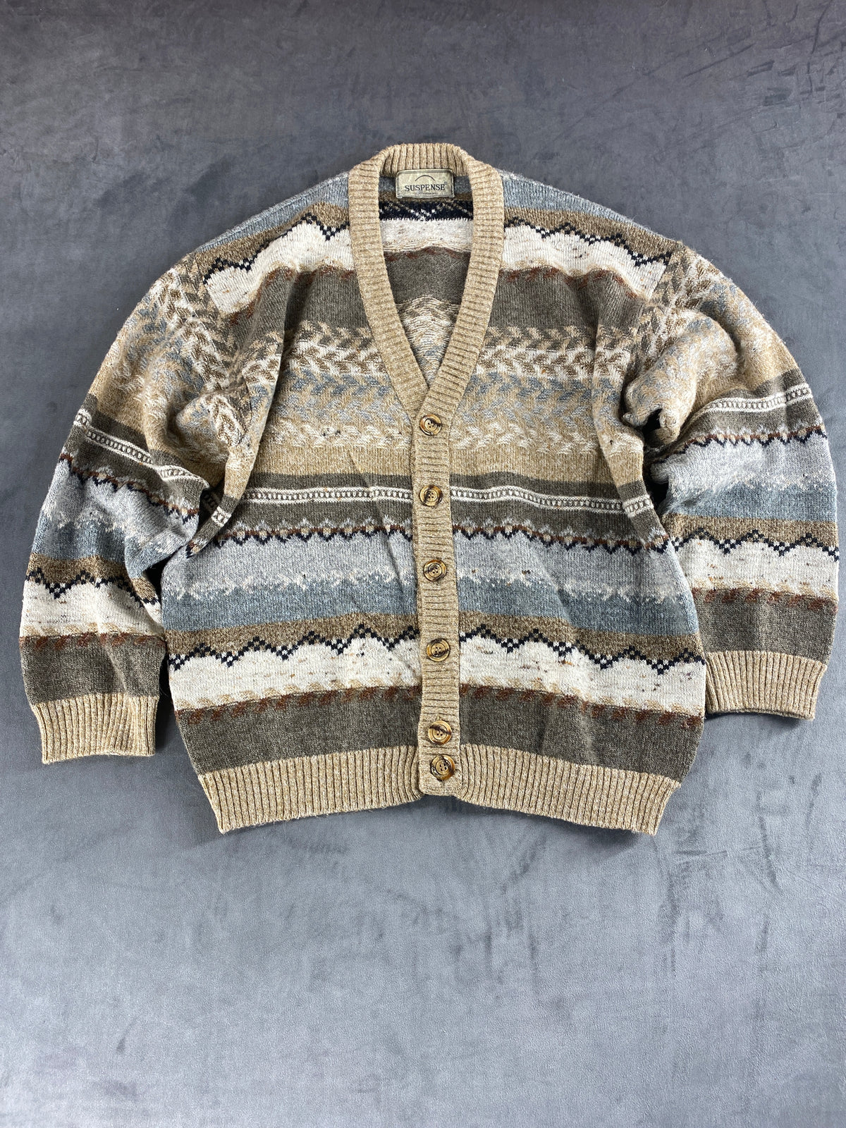 Cardigan in lana a fantasia nordica Suspense vintage – Uomo Taglia M (IT 48)