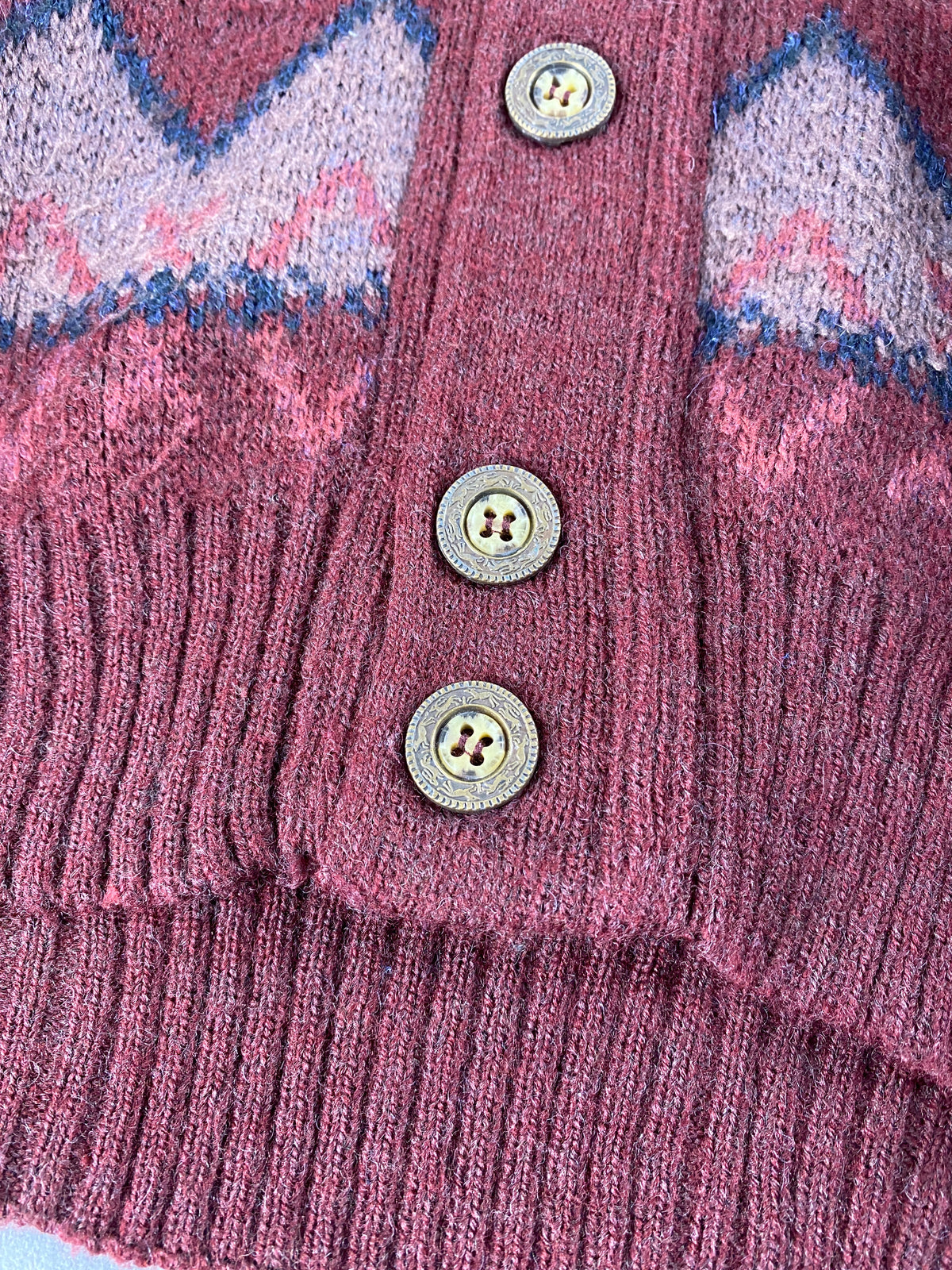 Cardigan in alpaca bordeaux a fantasia nordica Iceland vintage – Uomo Taglia XL (IT 54)