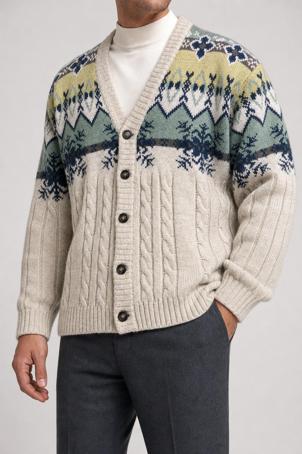 Cardigan in maglia a fantasia nordica Luca G. vintage – Uomo Taglia L