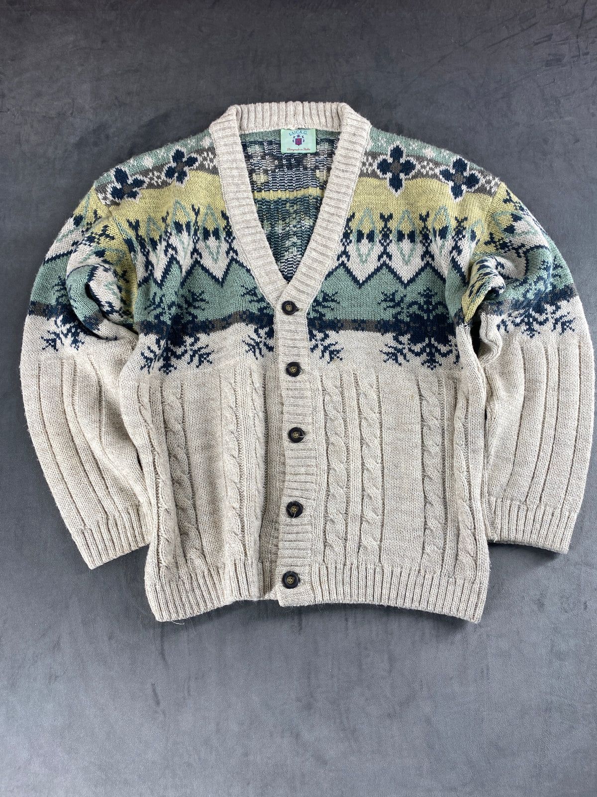 Cardigan in maglia a fantasia nordica Luca G. vintage – Uomo Taglia L