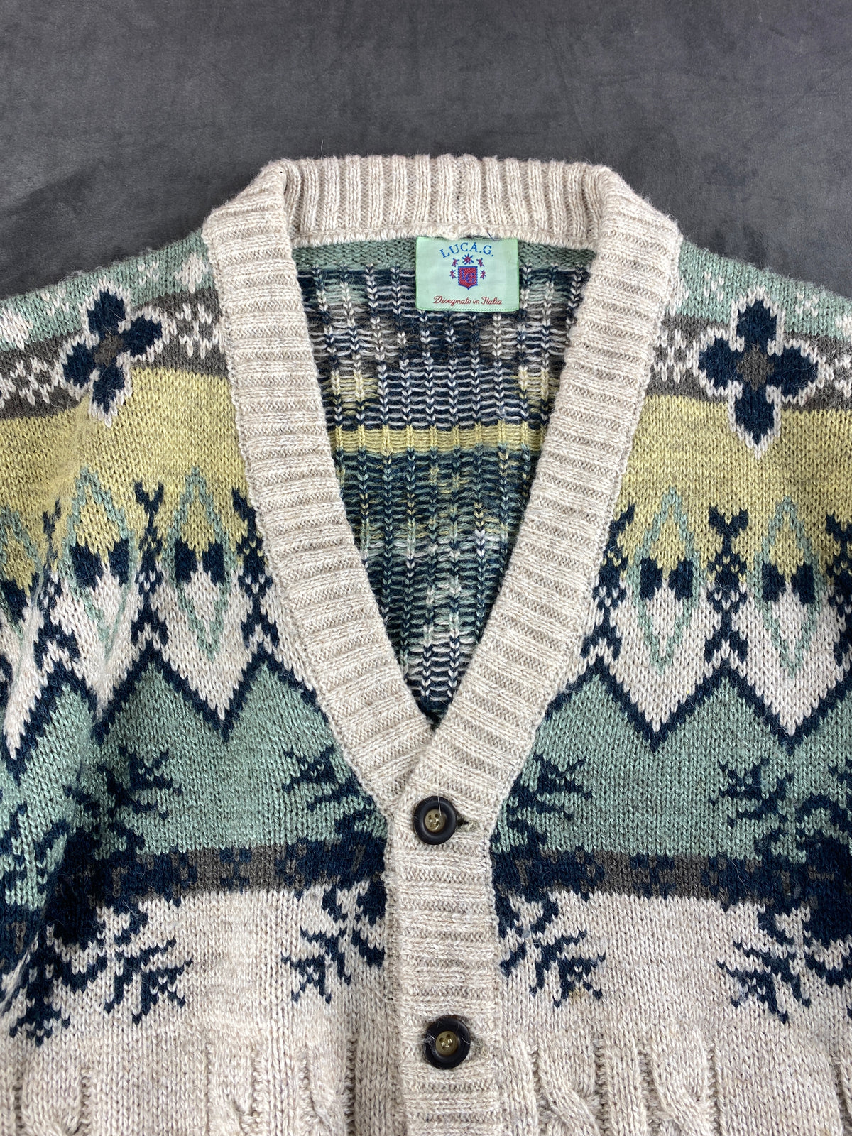 Cardigan in maglia a fantasia nordica Luca G. vintage – Uomo Taglia L