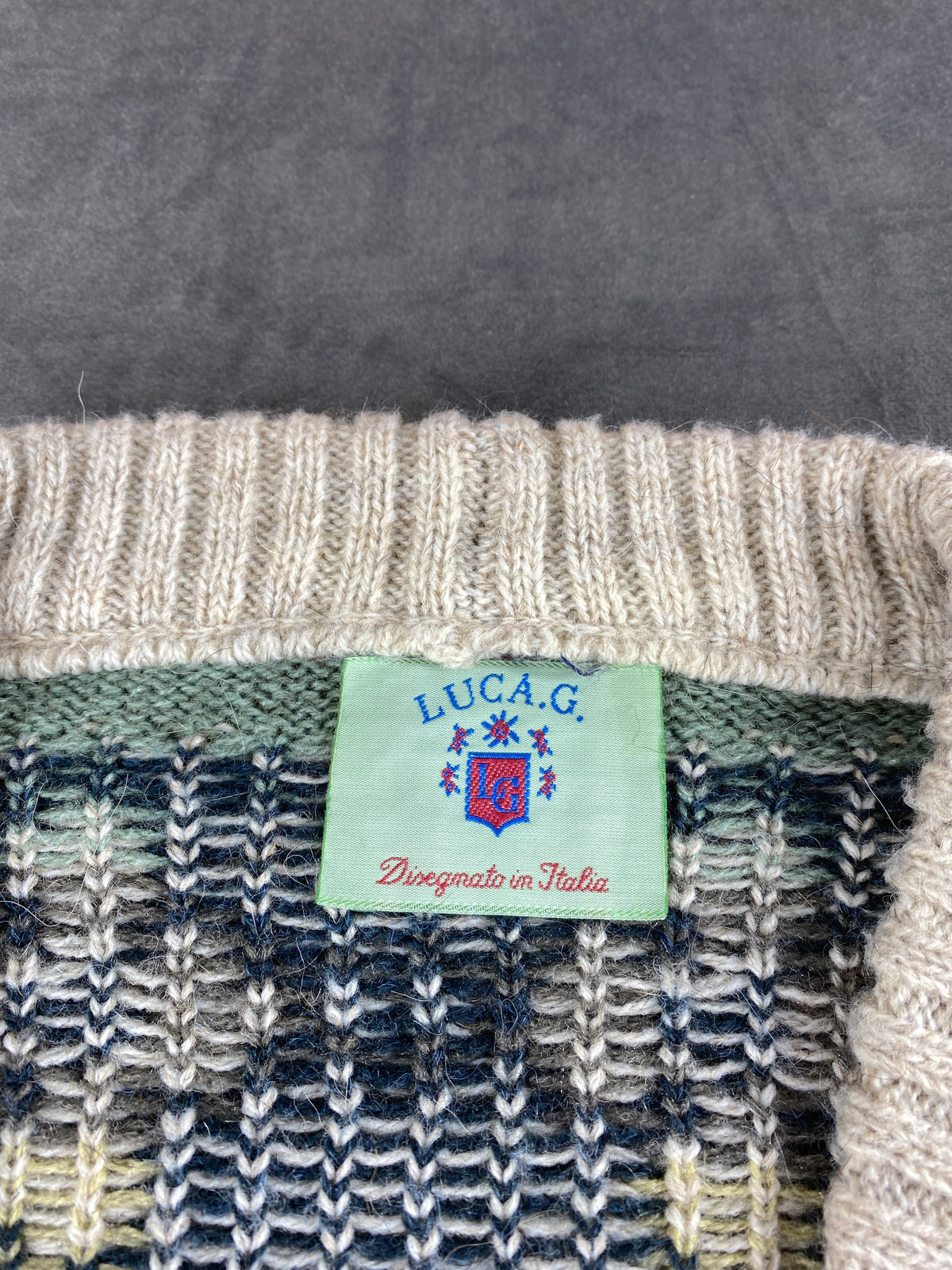 Cardigan in maglia a fantasia nordica Luca G. vintage – Uomo Taglia L