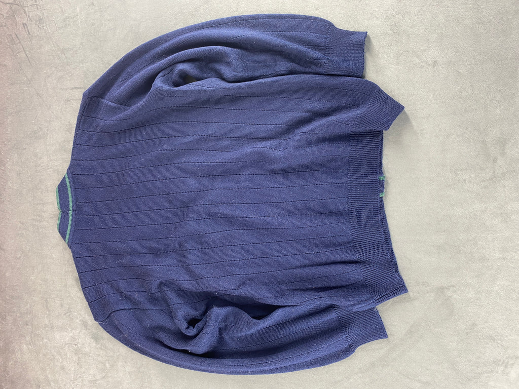 Cardigan in maglia blu navy con profilo verde vintage – Uomo Taglia L