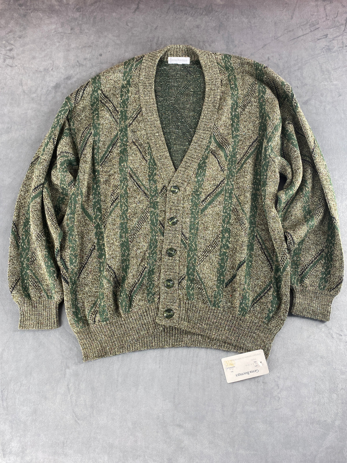 Cardigan in lana verde a fantasia Geyer vintage – Uomo Taglia XXL (IT 56)