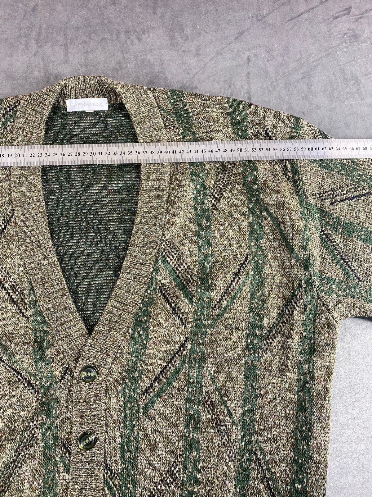 Cardigan in lana verde a fantasia Geyer vintage – Uomo Taglia XXL (IT 56)