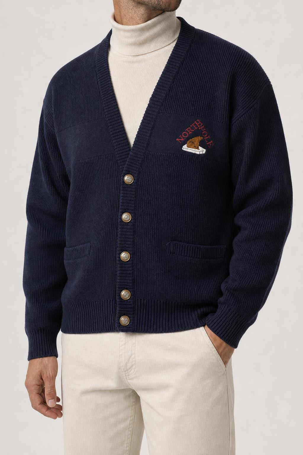 Cardigan in maglia blu navy North Pole vintage – Uomo Taglia XL