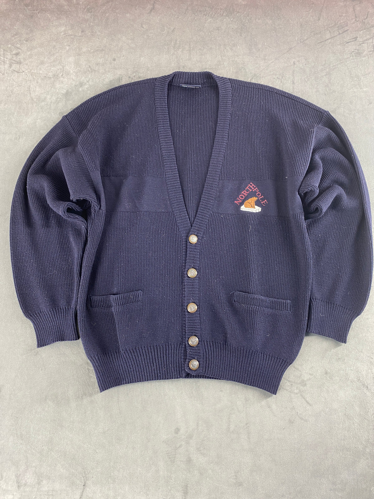 Cardigan in maglia blu navy North Pole vintage – Uomo Taglia XL