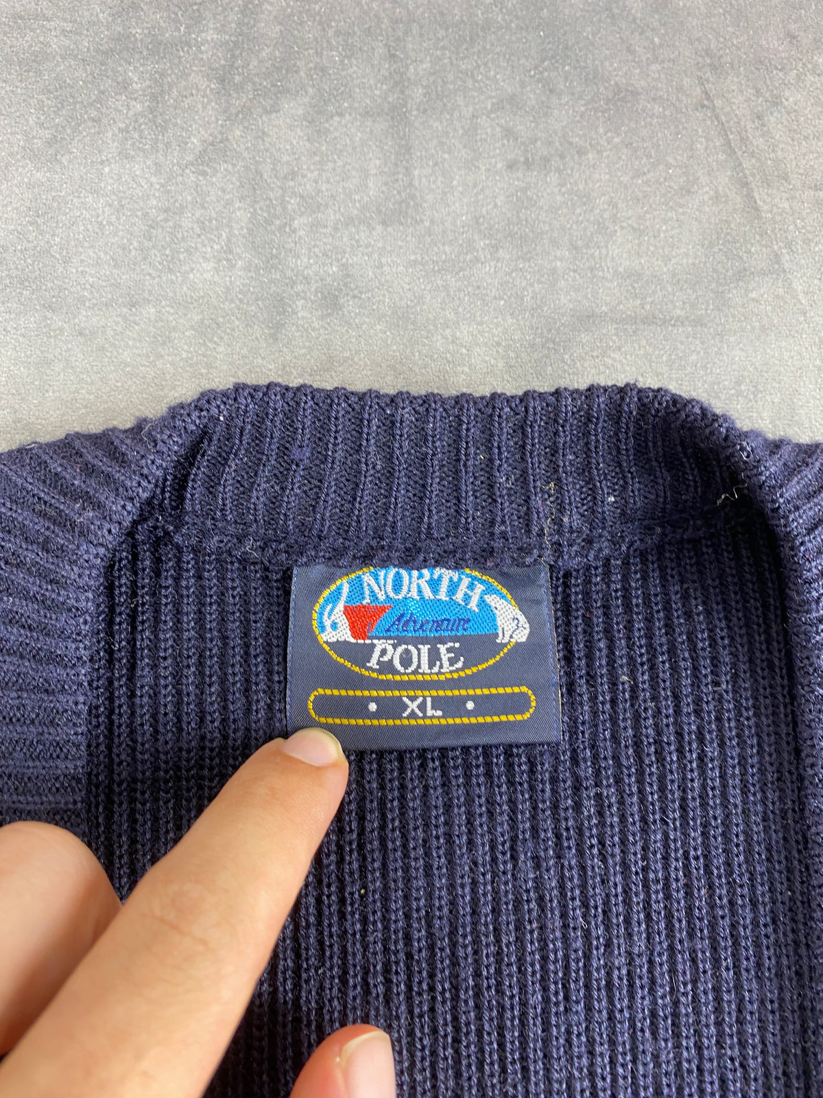Cardigan in maglia blu navy North Pole vintage – Uomo Taglia XL