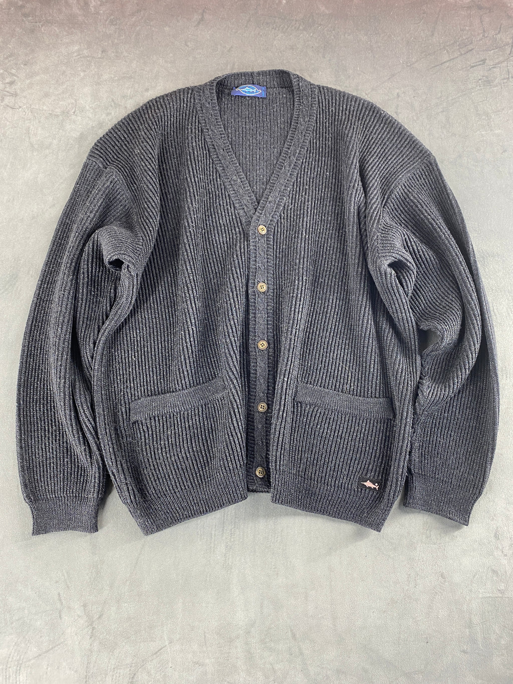 Cardigan in maglia grigio antracite a coste vintage – Uomo Taglia XL