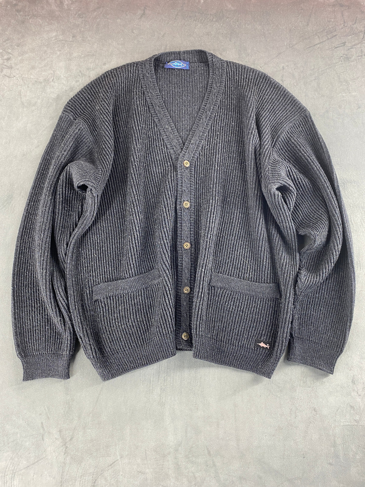 Cardigan in maglia grigio antracite a coste vintage – Uomo Taglia XL