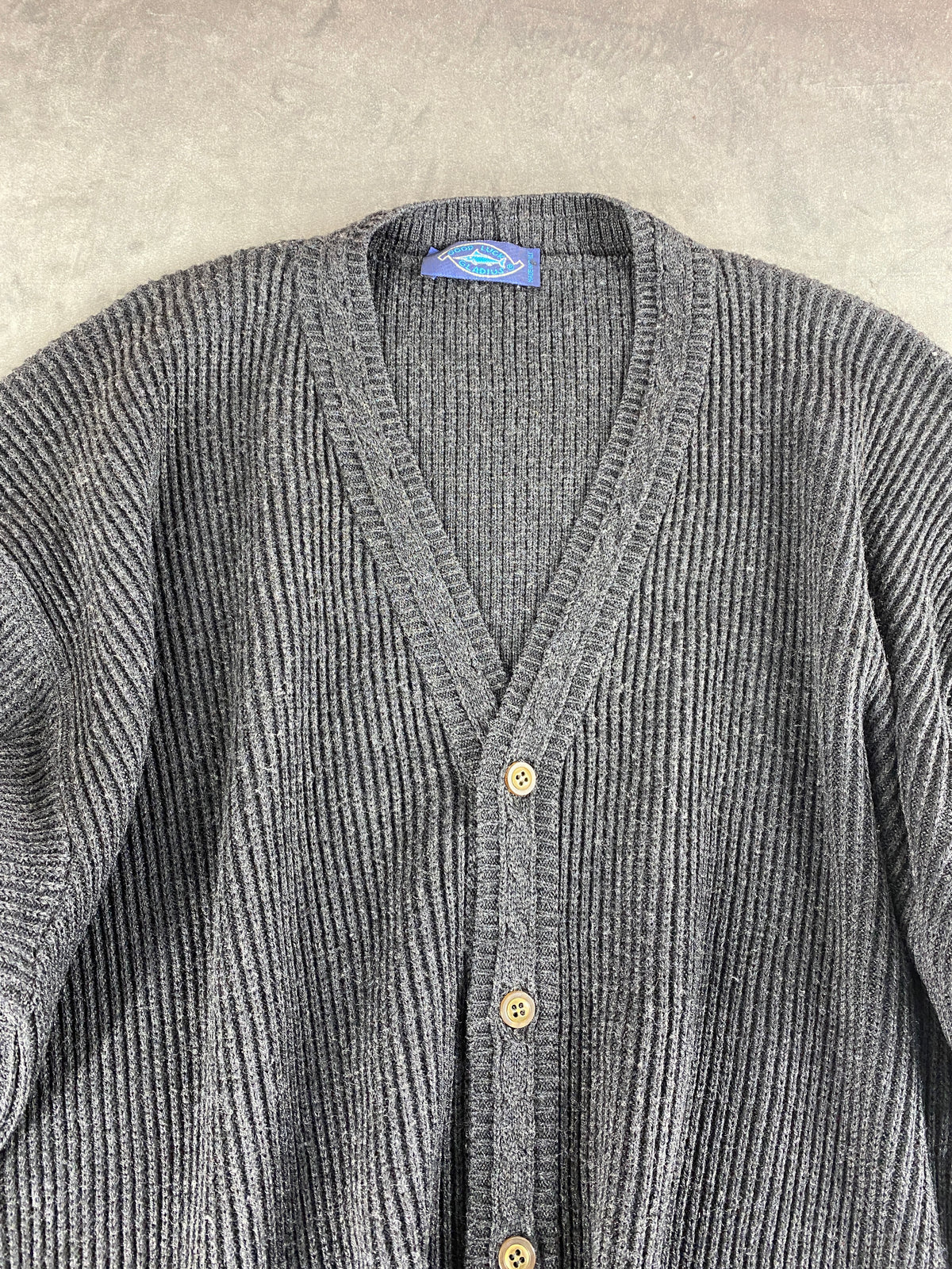 Cardigan in maglia grigio antracite a coste vintage – Uomo Taglia XL