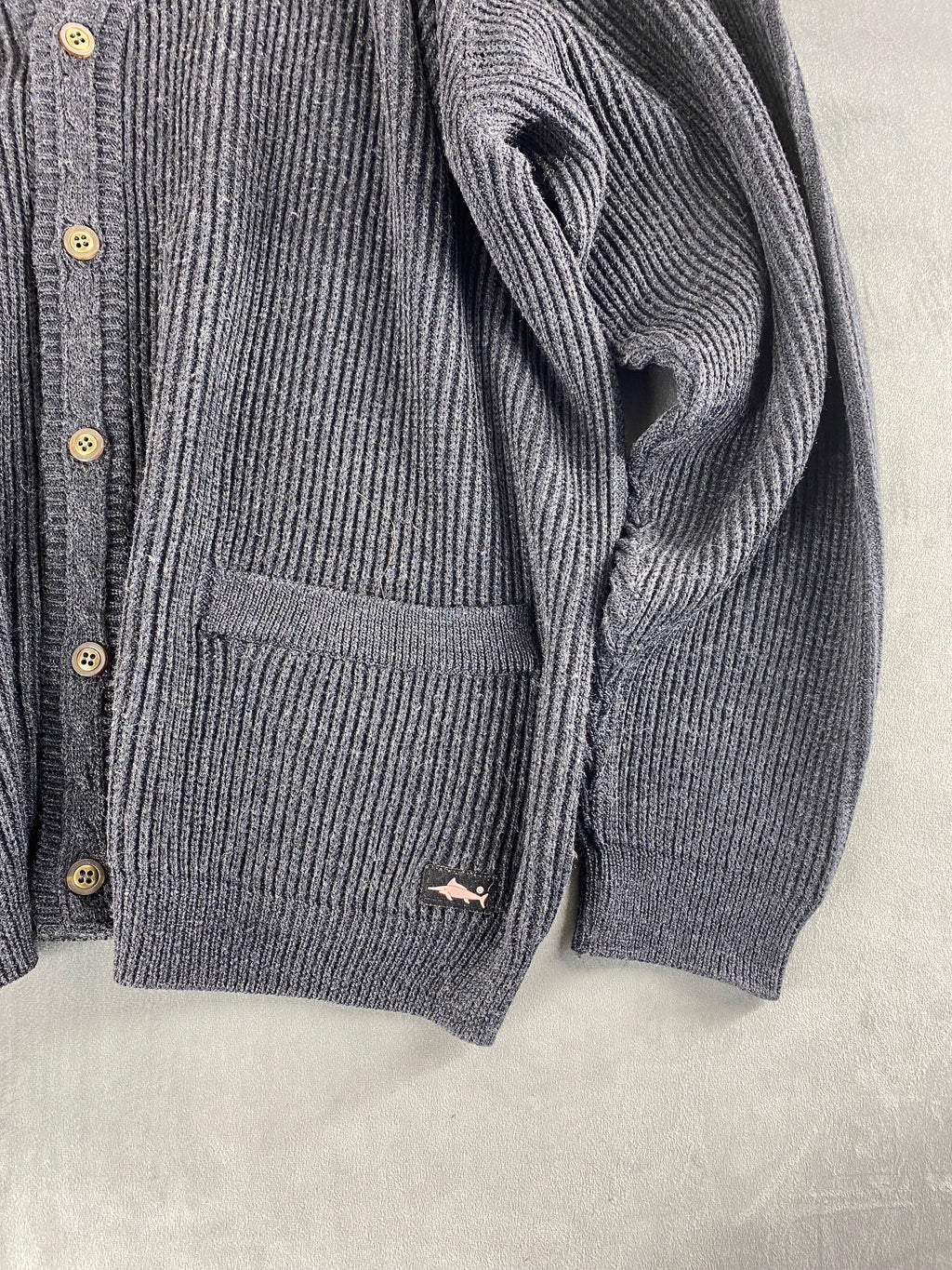 Cardigan in maglia grigio antracite a coste vintage – Uomo Taglia XL