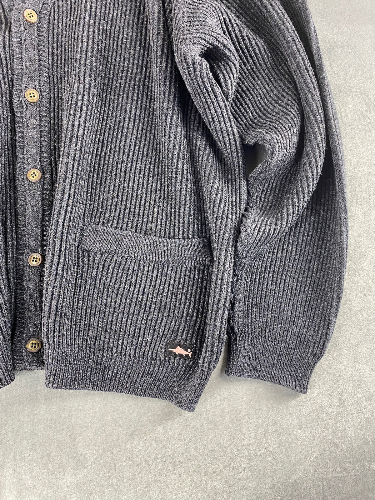 Cardigan in maglia grigio antracite a coste vintage – Uomo Taglia XL
