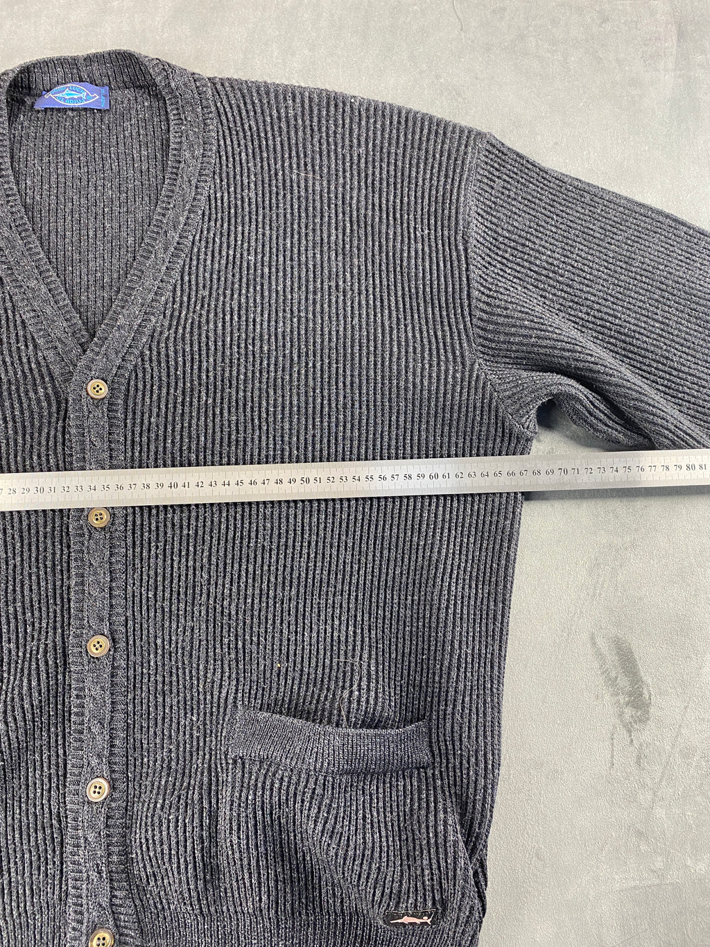 Cardigan in maglia grigio antracite a coste vintage – Uomo Taglia XL