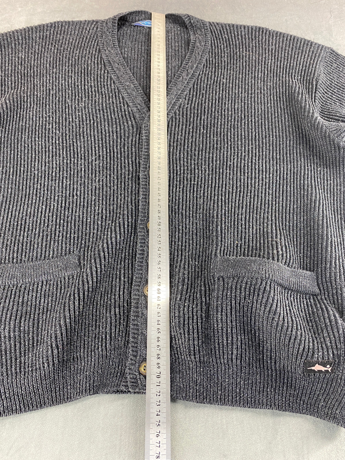 Cardigan in maglia grigio antracite a coste vintage – Uomo Taglia XL