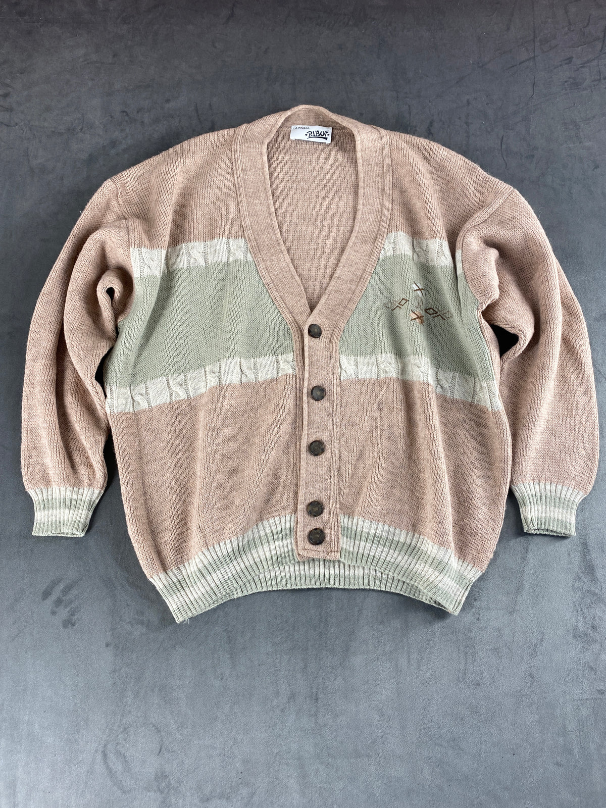Cardigan in lana beige e verde salvia Ribot vintage – Uomo Taglia M