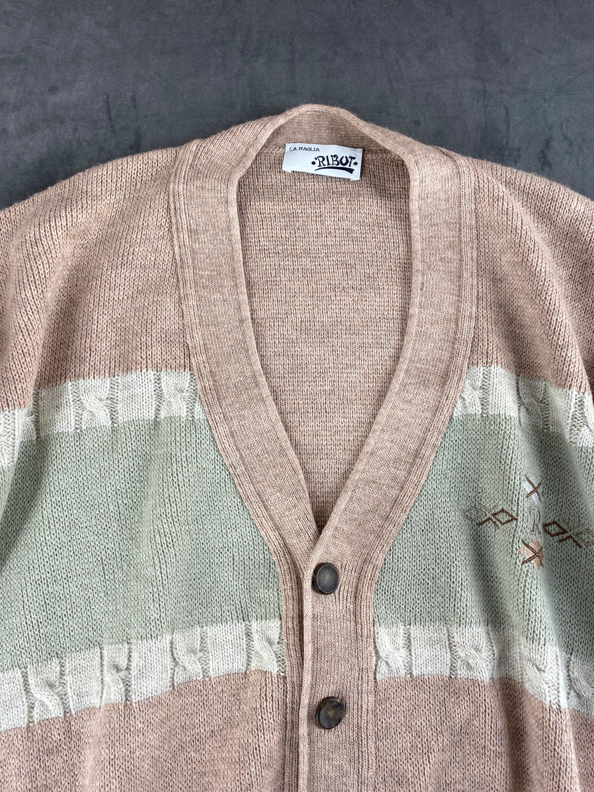 Cardigan in lana beige e verde salvia Ribot vintage – Uomo Taglia M