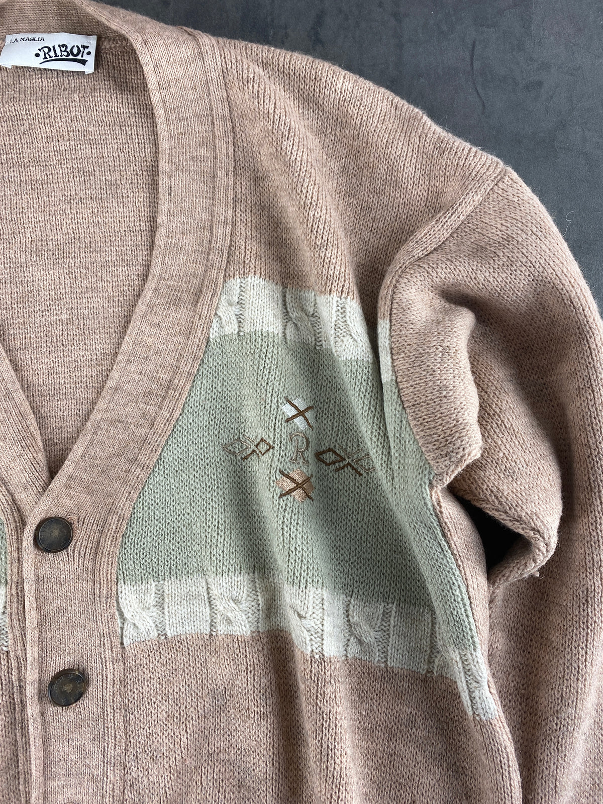 Cardigan in lana beige e verde salvia Ribot vintage – Uomo Taglia M