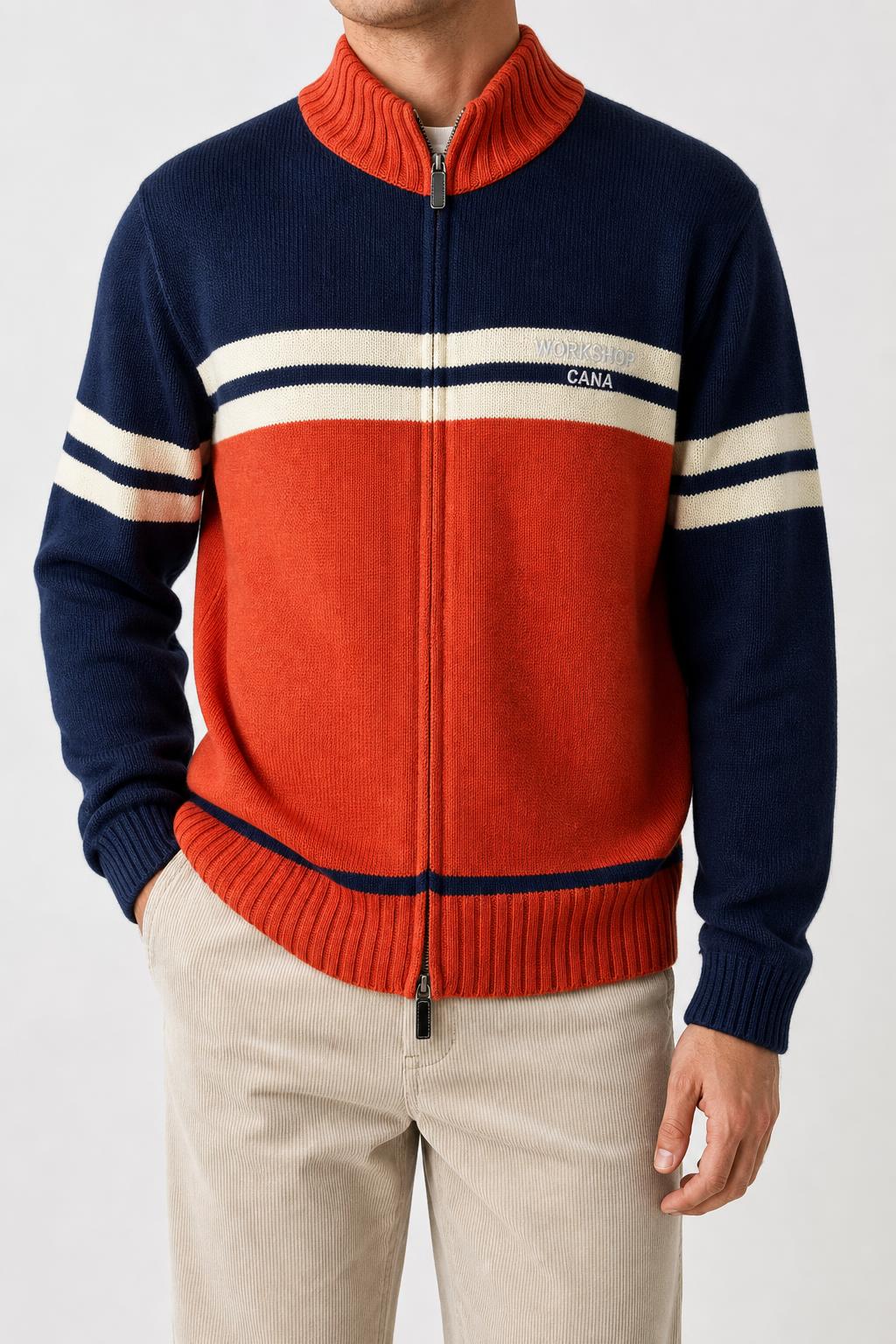 Maglione zip color-block blu e rosso Polar Bear vintage – Uomo Taglia XXL