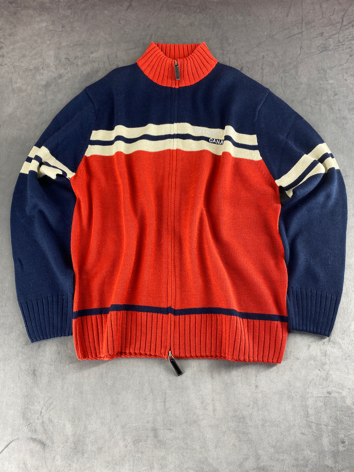 Maglione zip color-block blu e rosso Polar Bear vintage – Uomo Taglia XXL