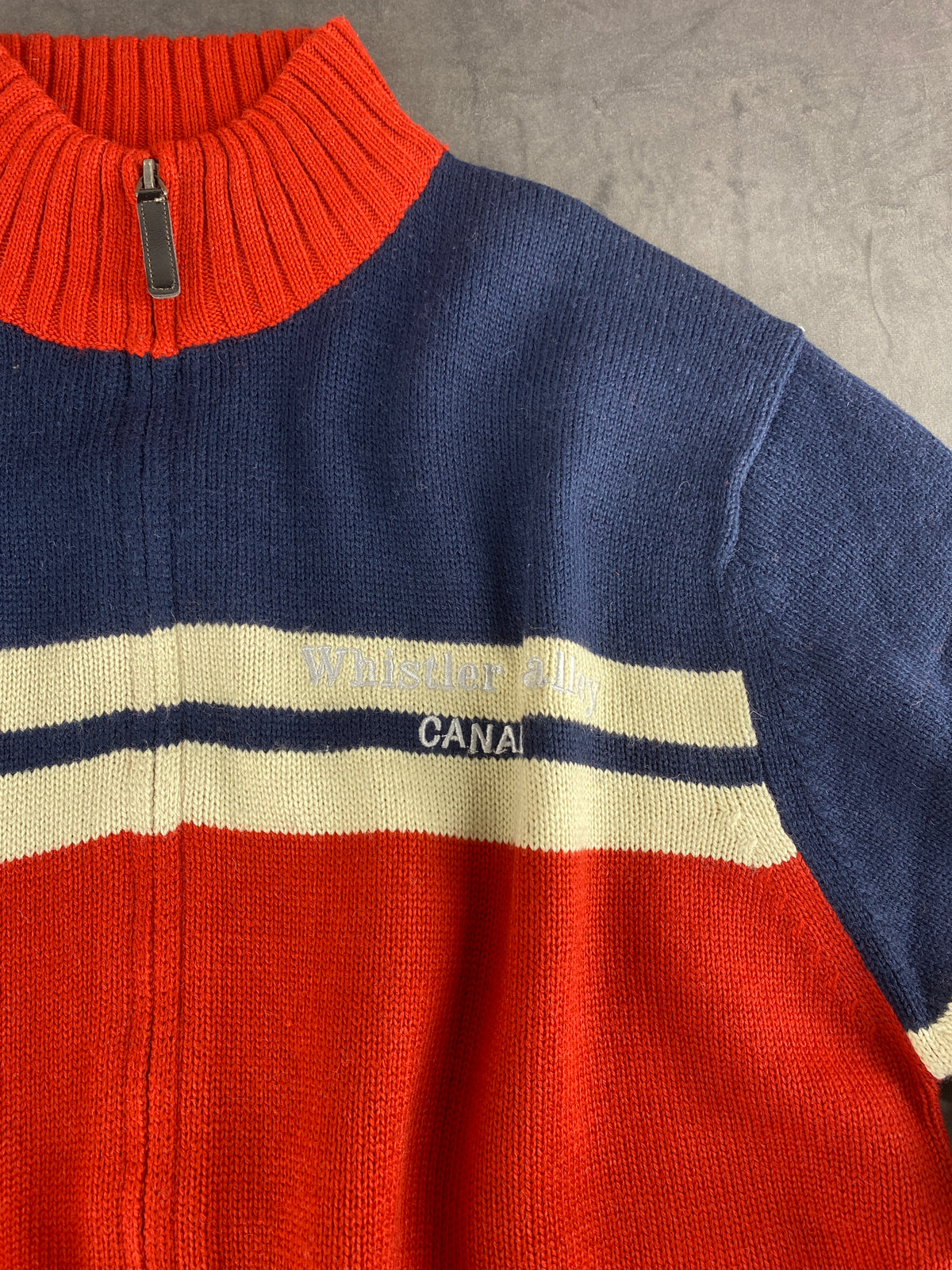 Maglione zip color-block blu e rosso Polar Bear vintage – Uomo Taglia XXL