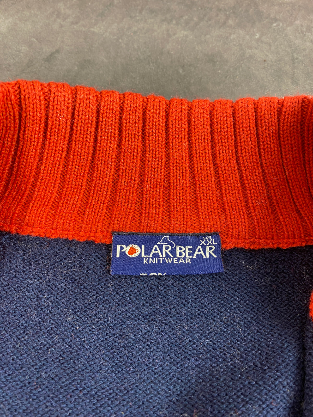 Maglione zip color-block blu e rosso Polar Bear vintage – Uomo Taglia XXL