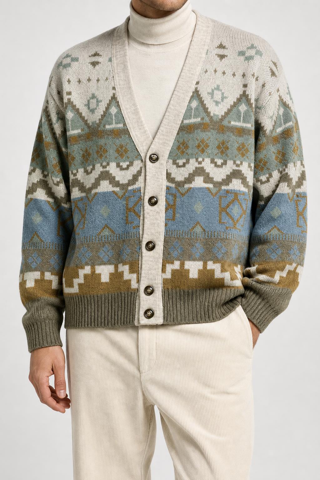 Cardigan in lana a fantasia etnica NYC Trading vintage – Uomo Taglia M (IT 50)