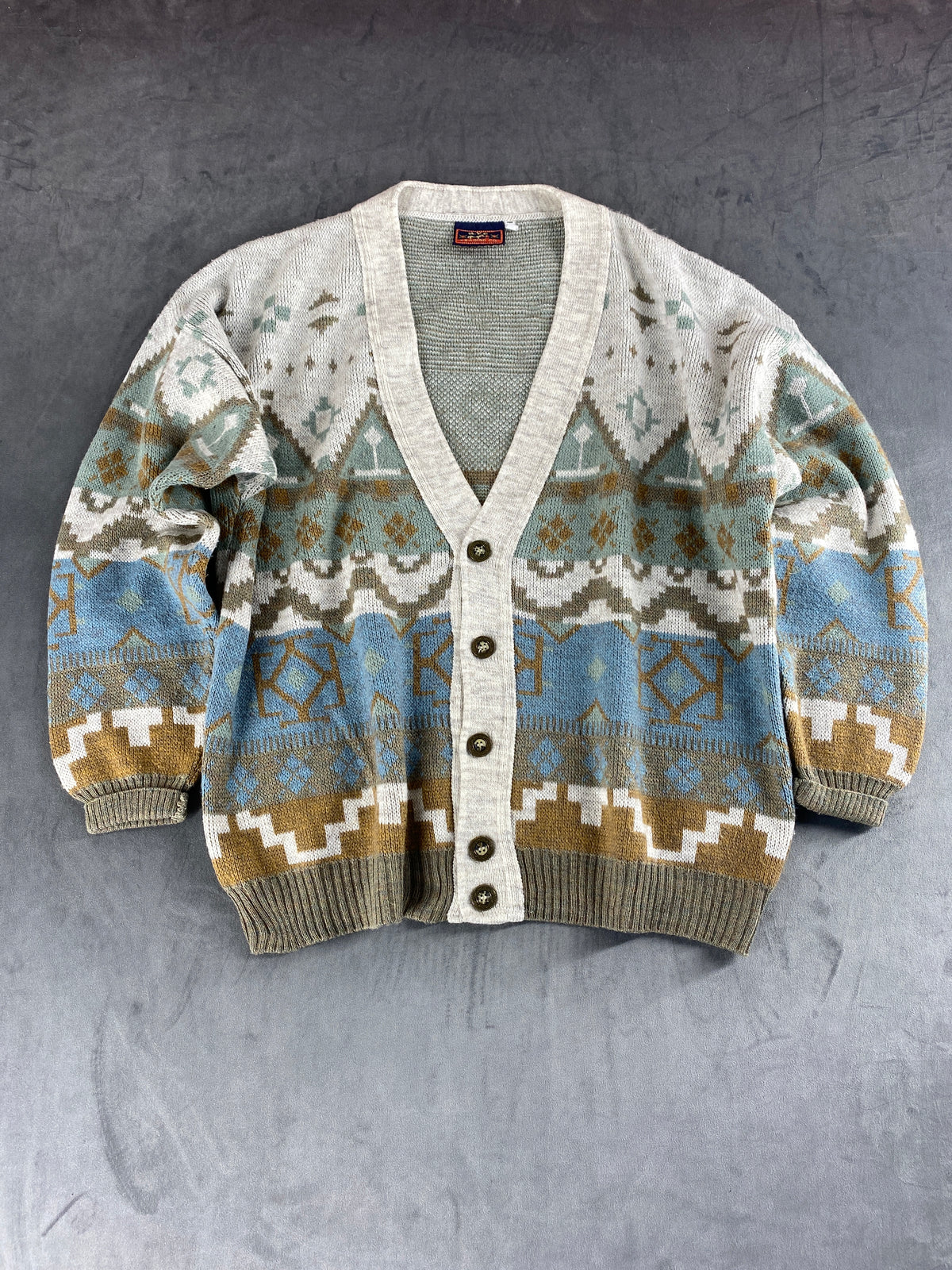 Cardigan in lana a fantasia etnica NYC Trading vintage – Uomo Taglia M (IT 50)
