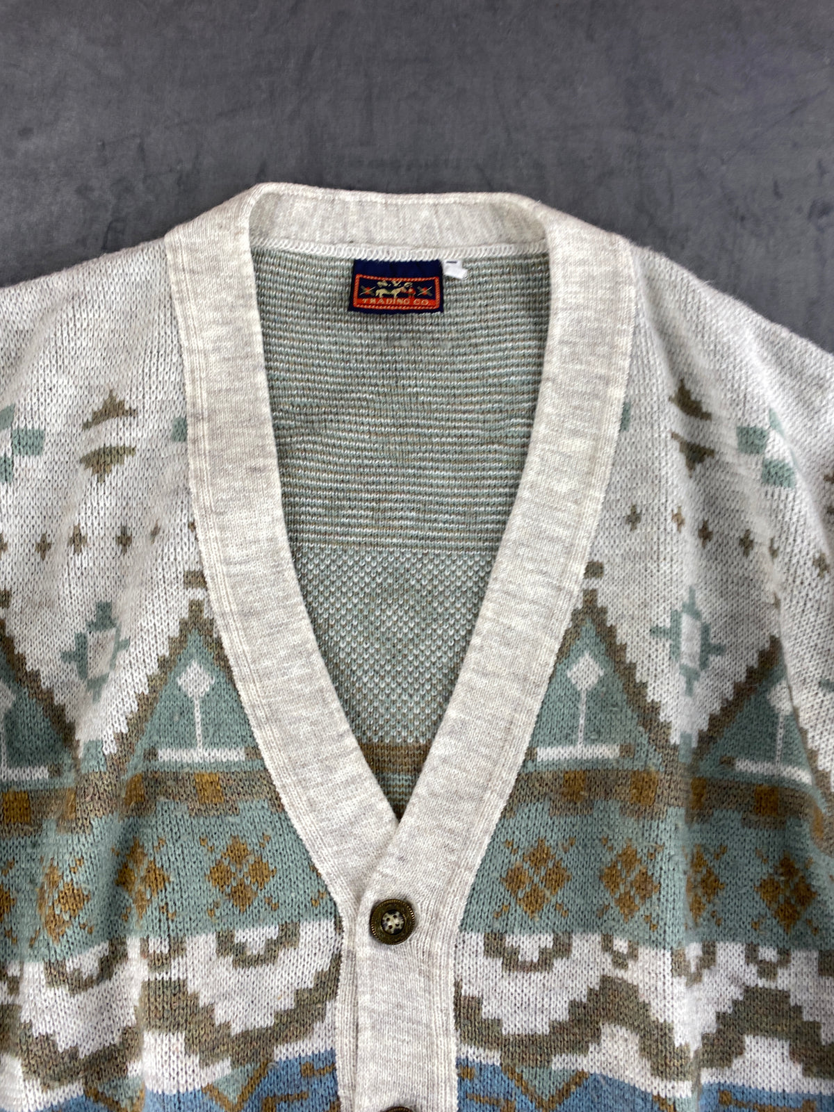 Cardigan in lana a fantasia etnica NYC Trading vintage – Uomo Taglia M (IT 50)