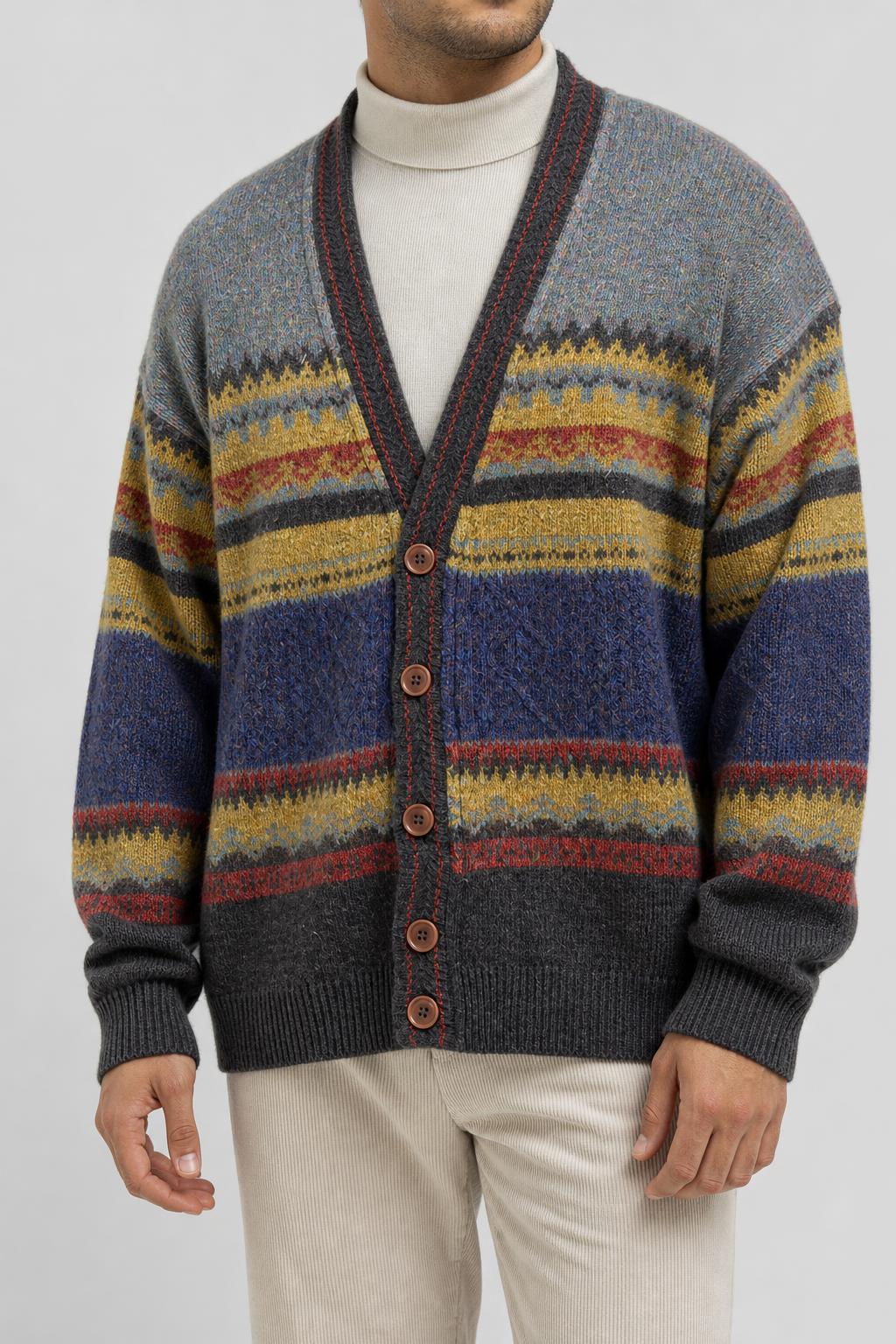 Cardigan in lana a fantasia multicolore Noba vintage – Uomo Taglia L (IT 50)