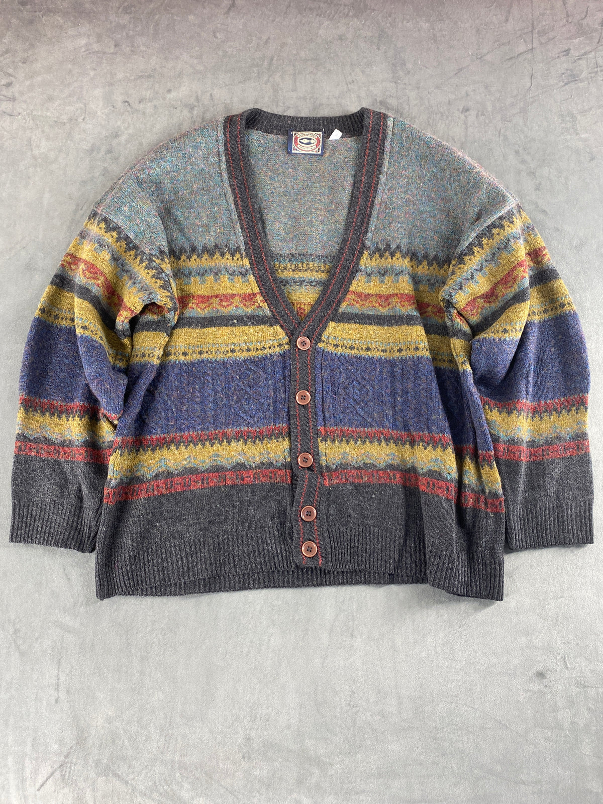Cardigan in lana a fantasia multicolore Noba vintage – Uomo Taglia L (IT 50)