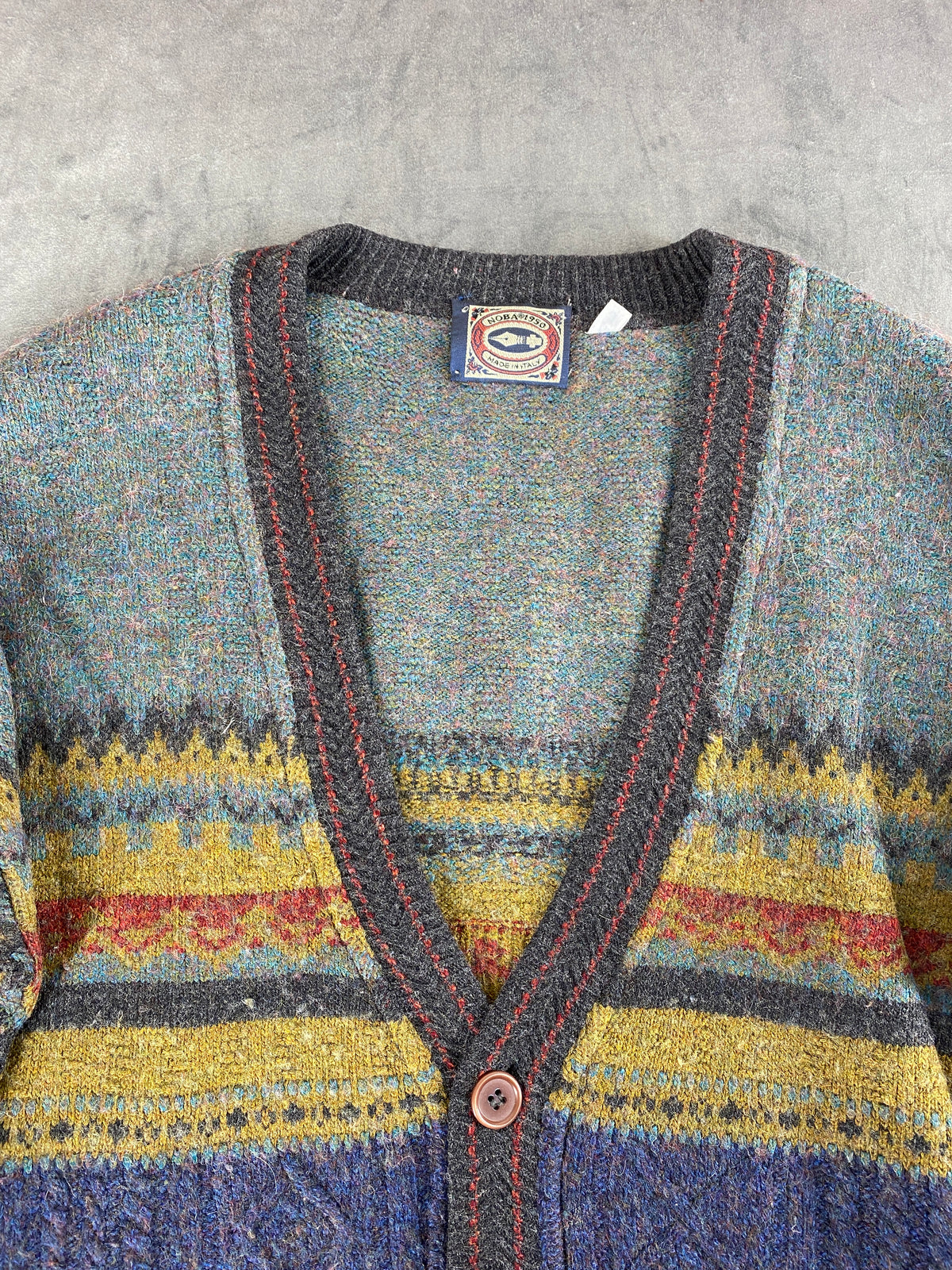 Cardigan in lana a fantasia multicolore Noba vintage – Uomo Taglia L (IT 50)