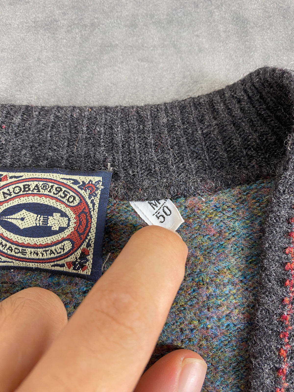 Cardigan in lana a fantasia multicolore Noba vintage – Uomo Taglia L (IT 50)