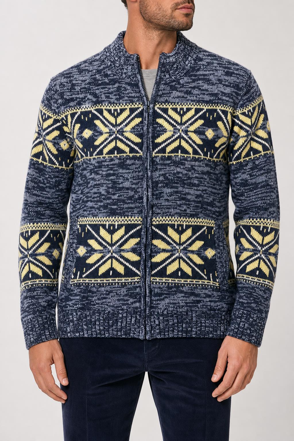 Cardigan zip norvegese blu foderato in pile Atlas for Men vintage – Uomo Taglia L