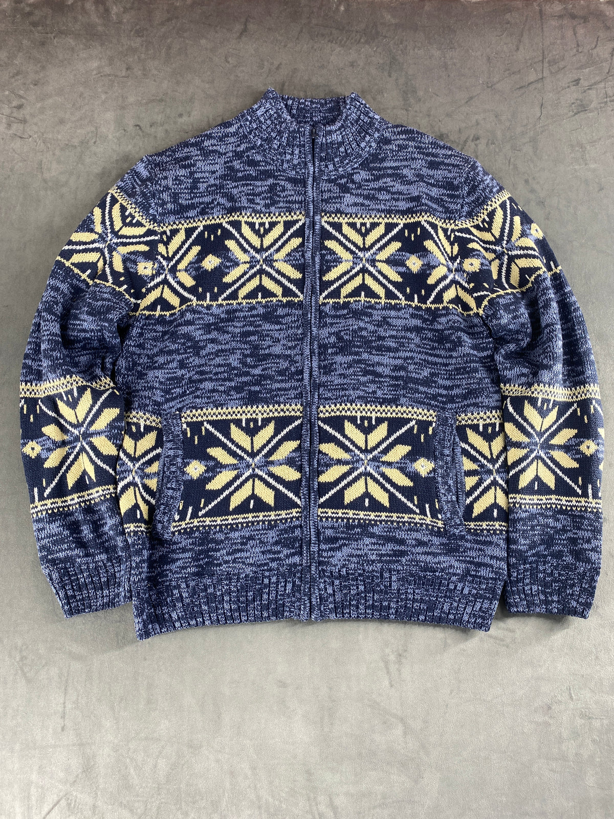 Cardigan zip norvegese blu foderato in pile Atlas for Men vintage – Uomo Taglia L