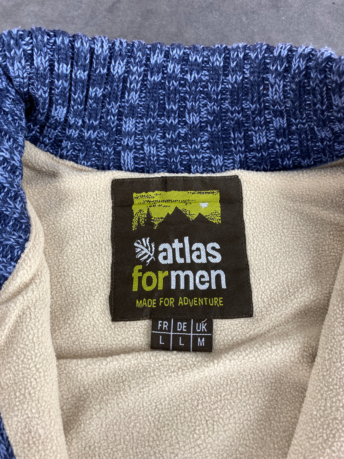 Cardigan zip norvegese blu foderato in pile Atlas for Men vintage – Uomo Taglia L