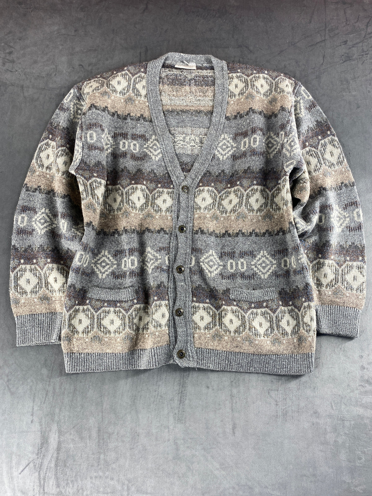 Cardigan in lana e alpaca a fantasia nordica Roses vintage – Uomo Taglia XL