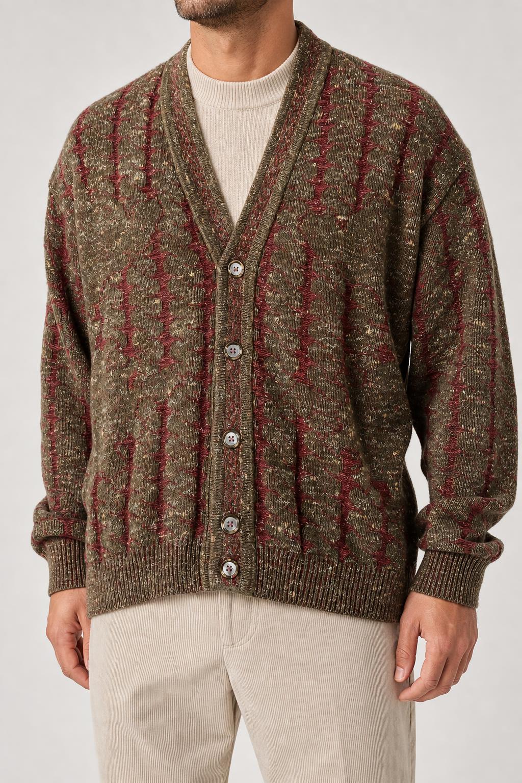 Cardigan in lana marrone a righe Claude de Pierre vintage – Uomo Taglia L