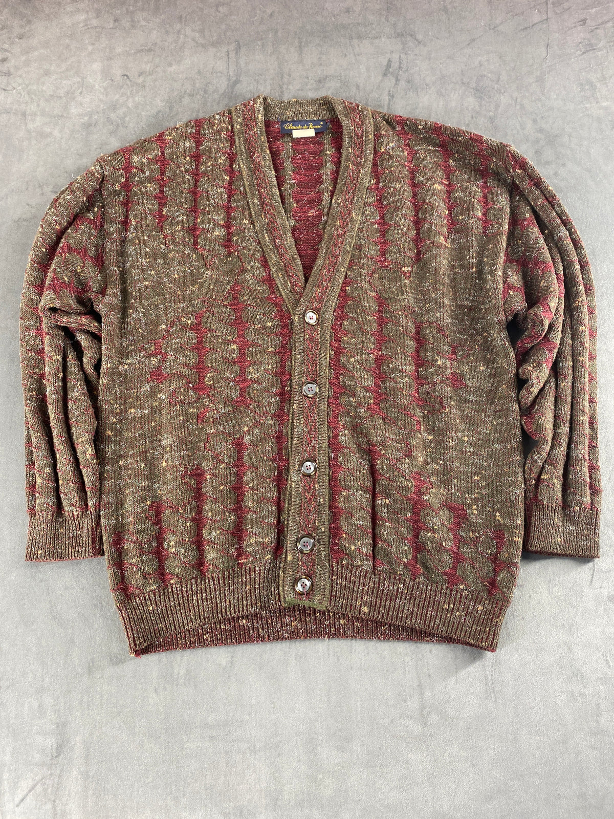 Cardigan in lana marrone a righe Claude de Pierre vintage – Uomo Taglia L