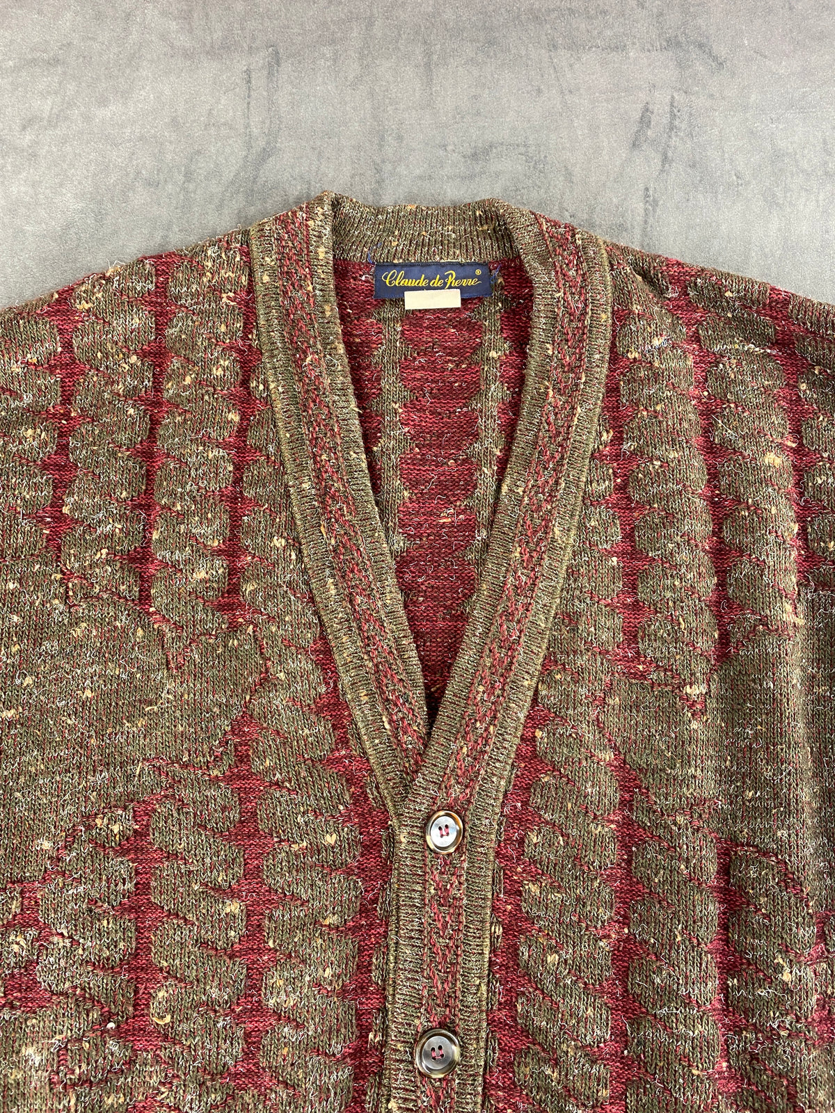 Cardigan in lana marrone a righe Claude de Pierre vintage – Uomo Taglia L
