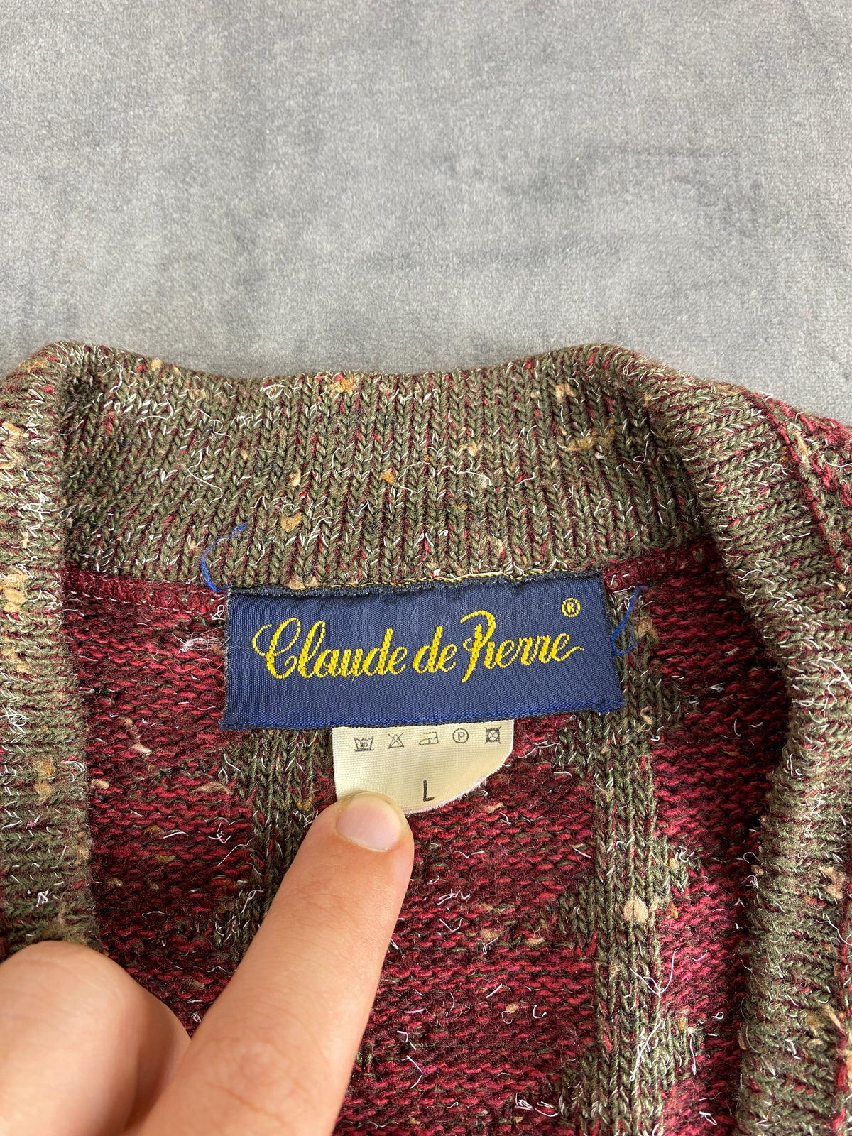 Cardigan in lana marrone a righe Claude de Pierre vintage – Uomo Taglia L